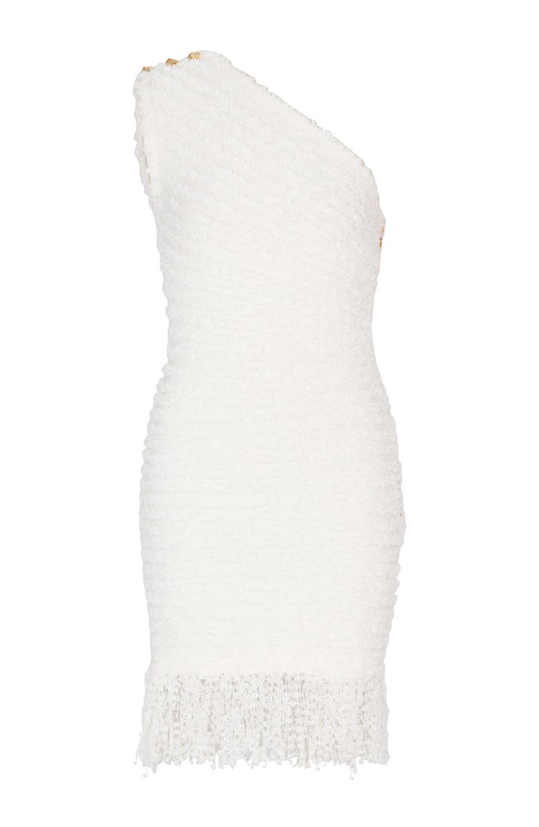 Balmain Dotted tweed one-shoulder dress, Alternate, color, White