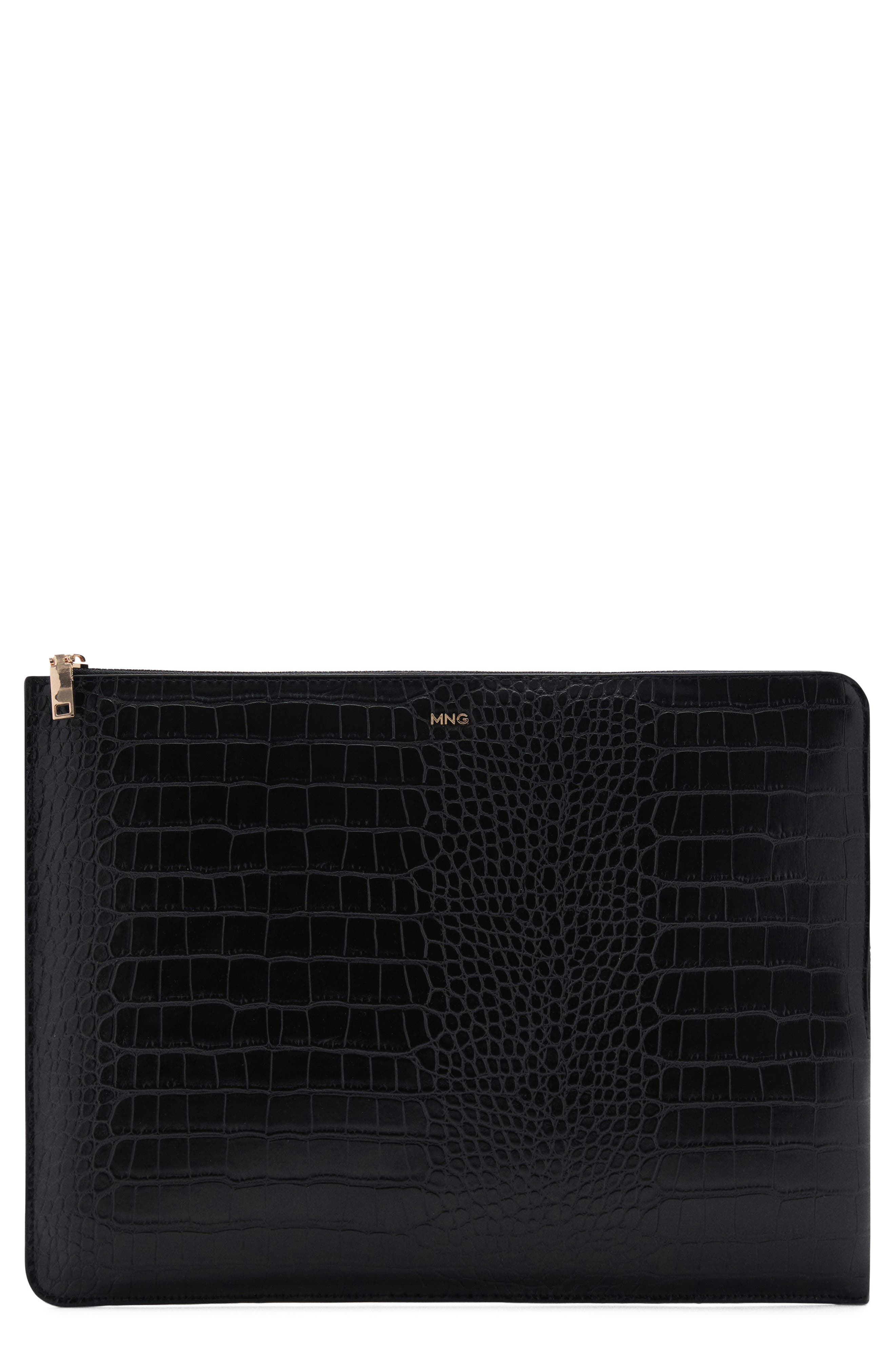 MANGO Croc Embossed Faux Leather Laptop Case, Main, color, 