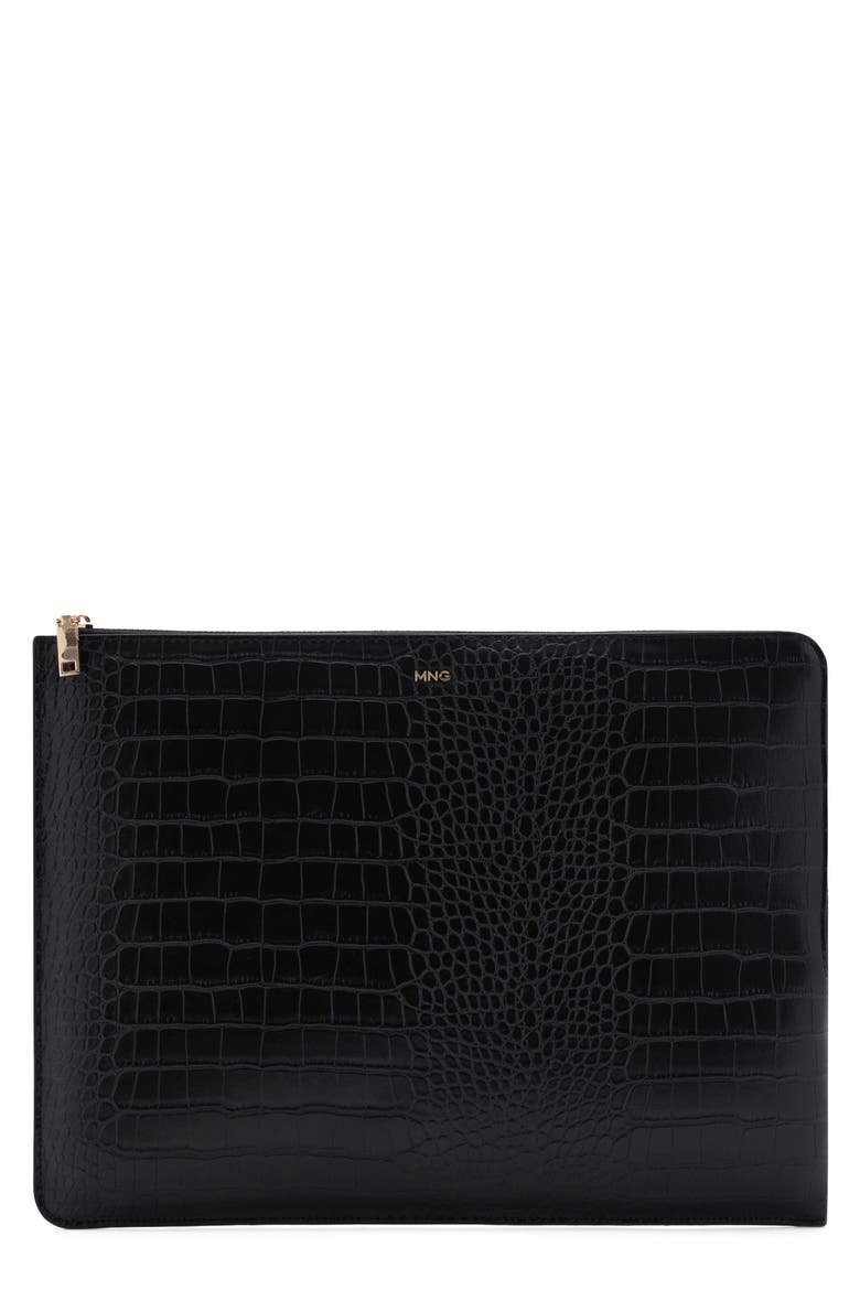 Croc Embossed Faux Leather Laptop Case, Main, color, BLACK