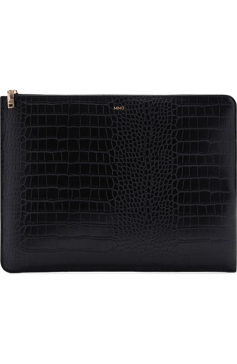 MANGO Croc Embossed Faux Leather Laptop Case, Main, color,