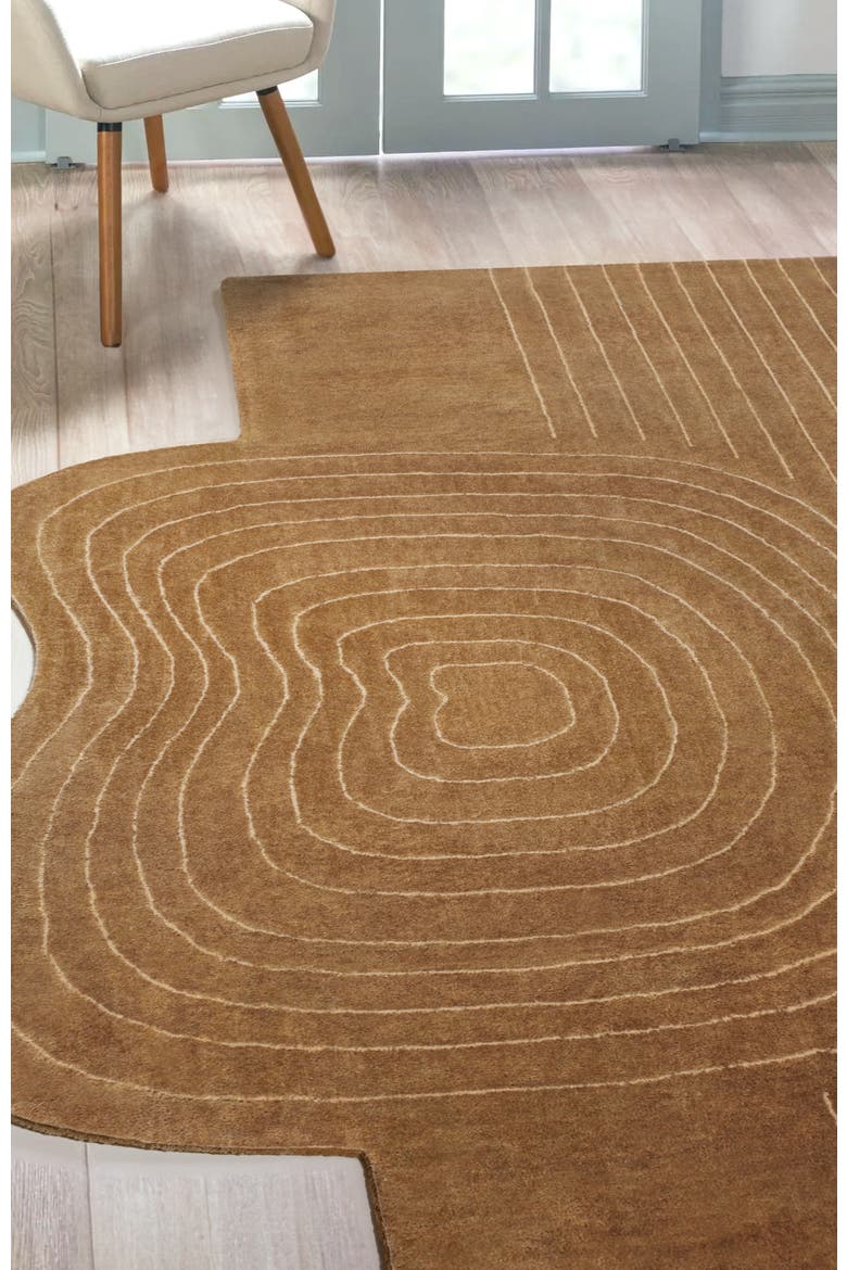 Retro Bohemian Abstract Striped Handwoven Wool Area Rug, Alternate, color, Light Brown/Beige