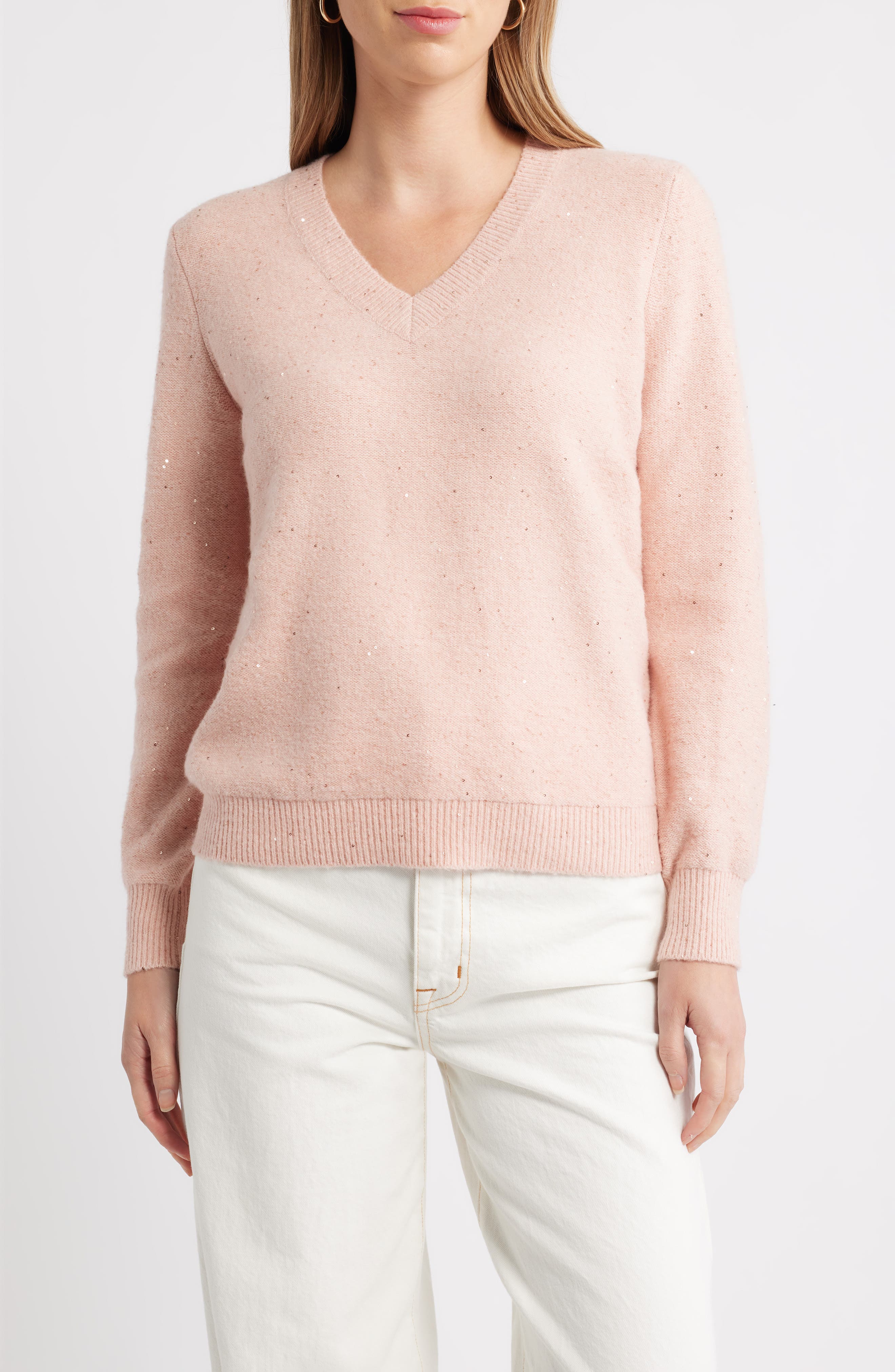Caslon® Sequin V-Neck Sweater
