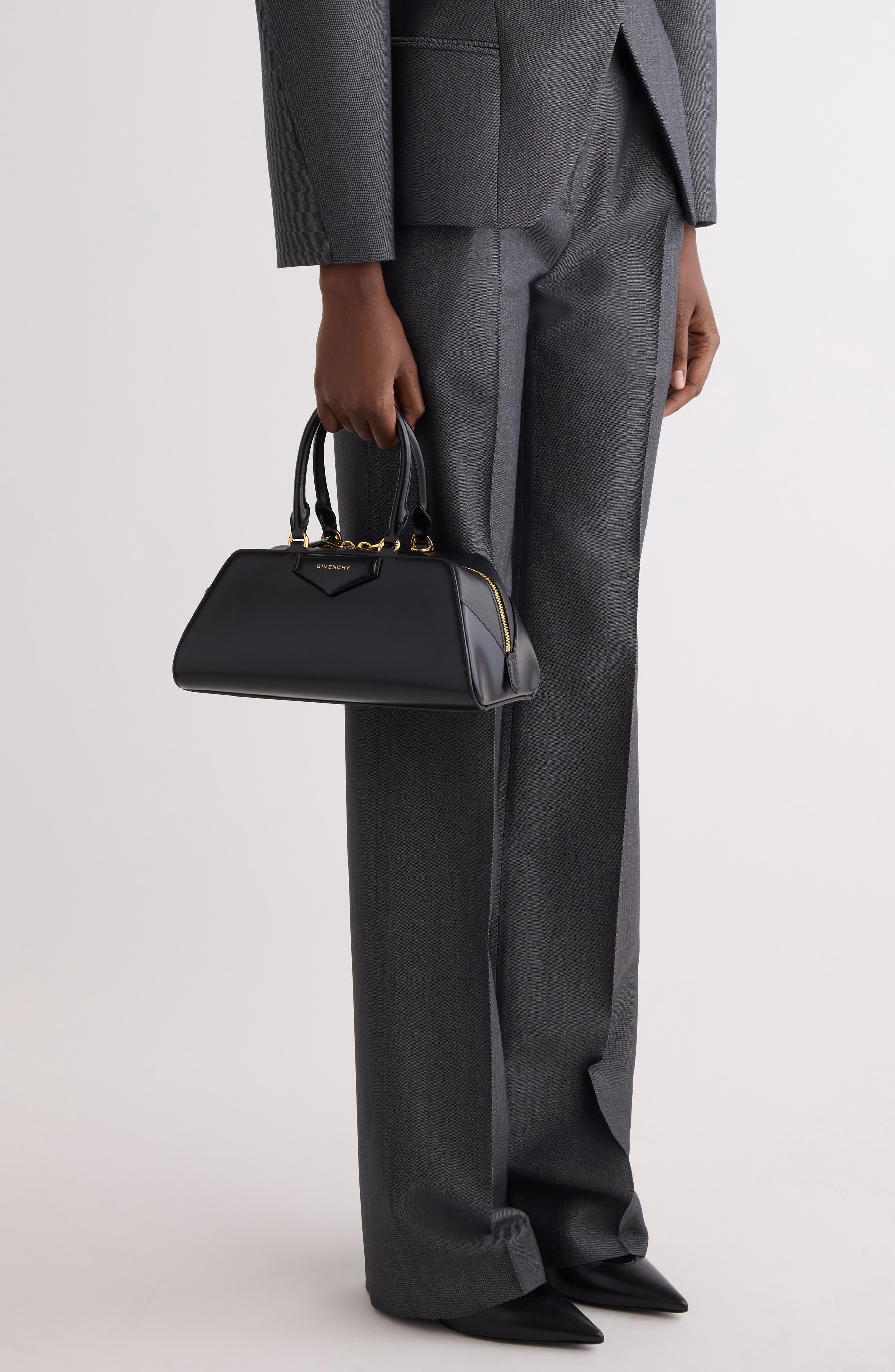 Givenchy Mini Antigona Leather East/West Satchel, Alternate, color, 001-Black