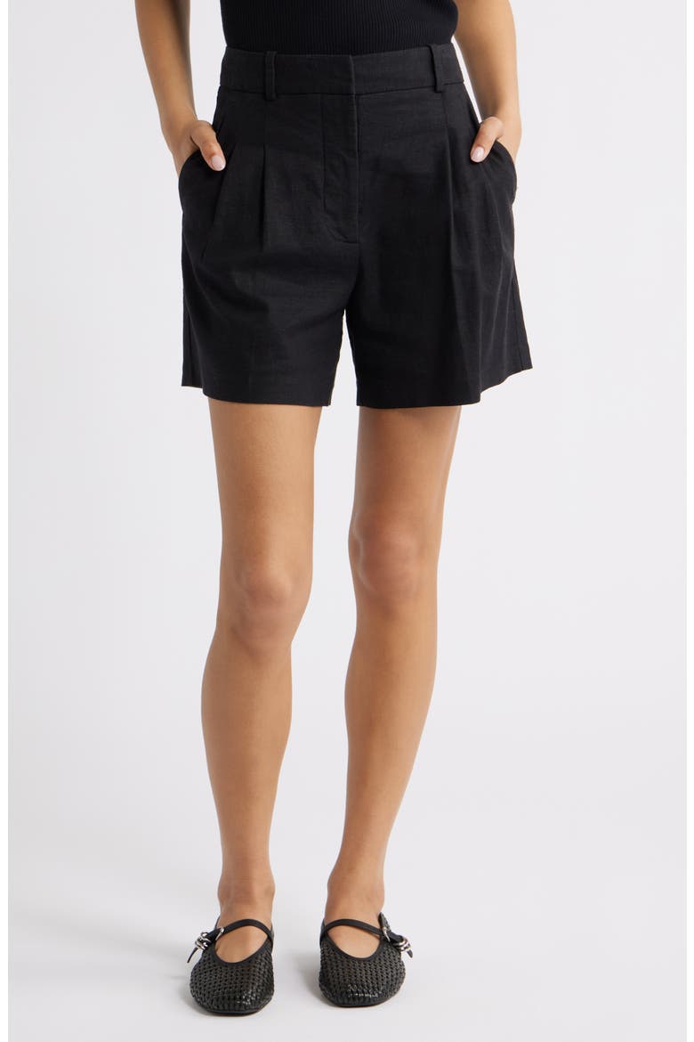 Everyday Pleated Linen Blend Shorts, Main, color, BLACK
