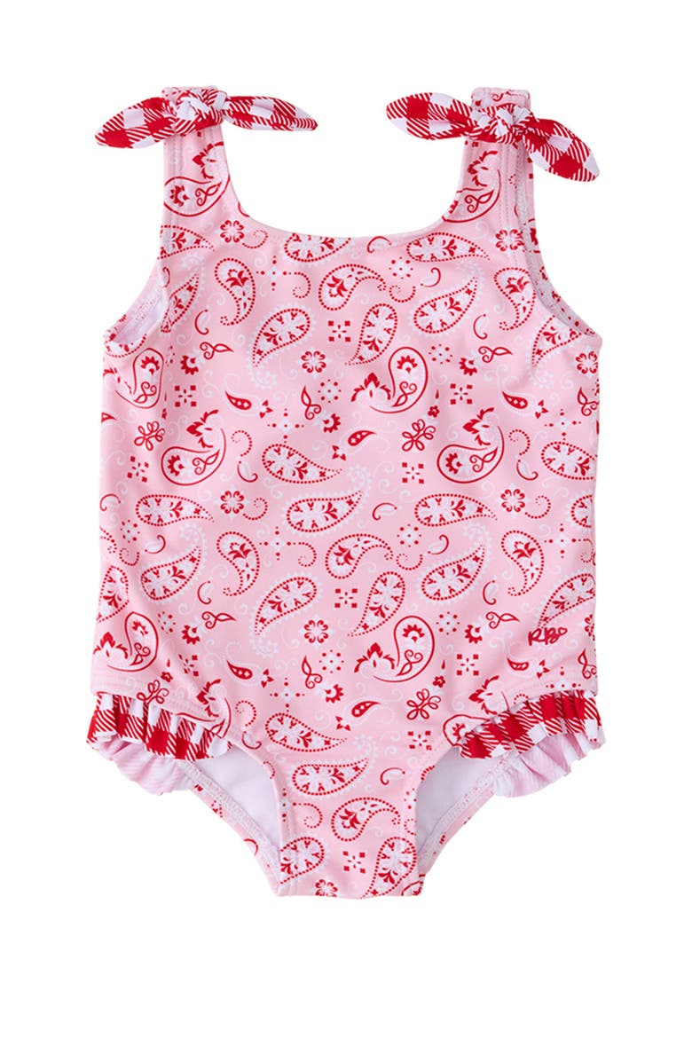Girls UPF50+ Tie Shoulder One Piece, Main, color, Pink Bandana