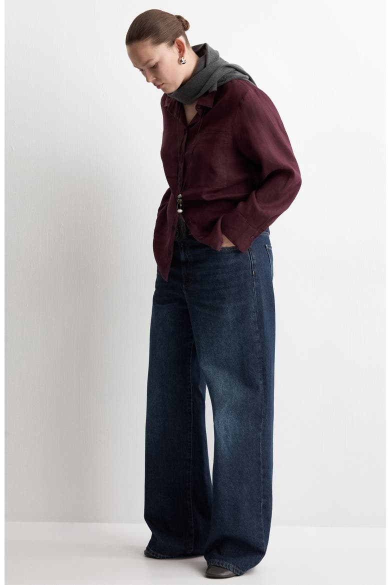 Linen Button-Up Shirt, Alternate, color, PLUM