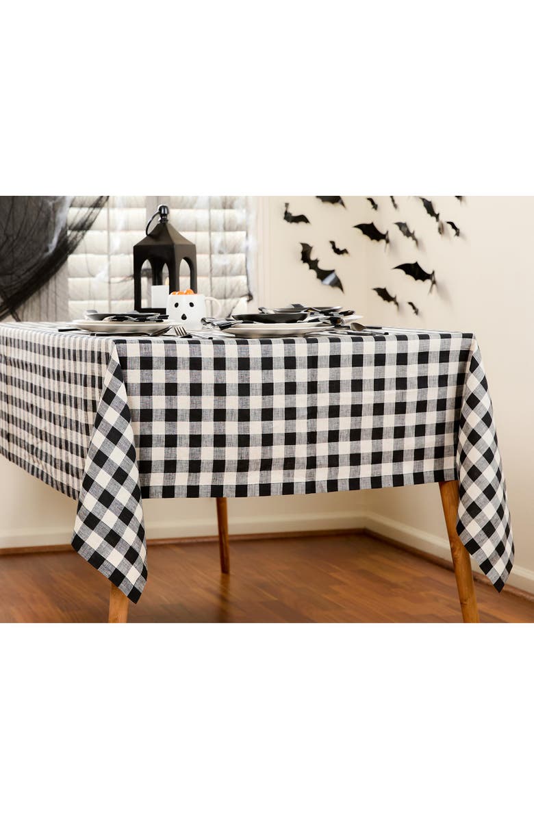 Solino Home Linen Table Throw - Morgan Check, 52" x 52" Inch, Main, color, Black And Cream