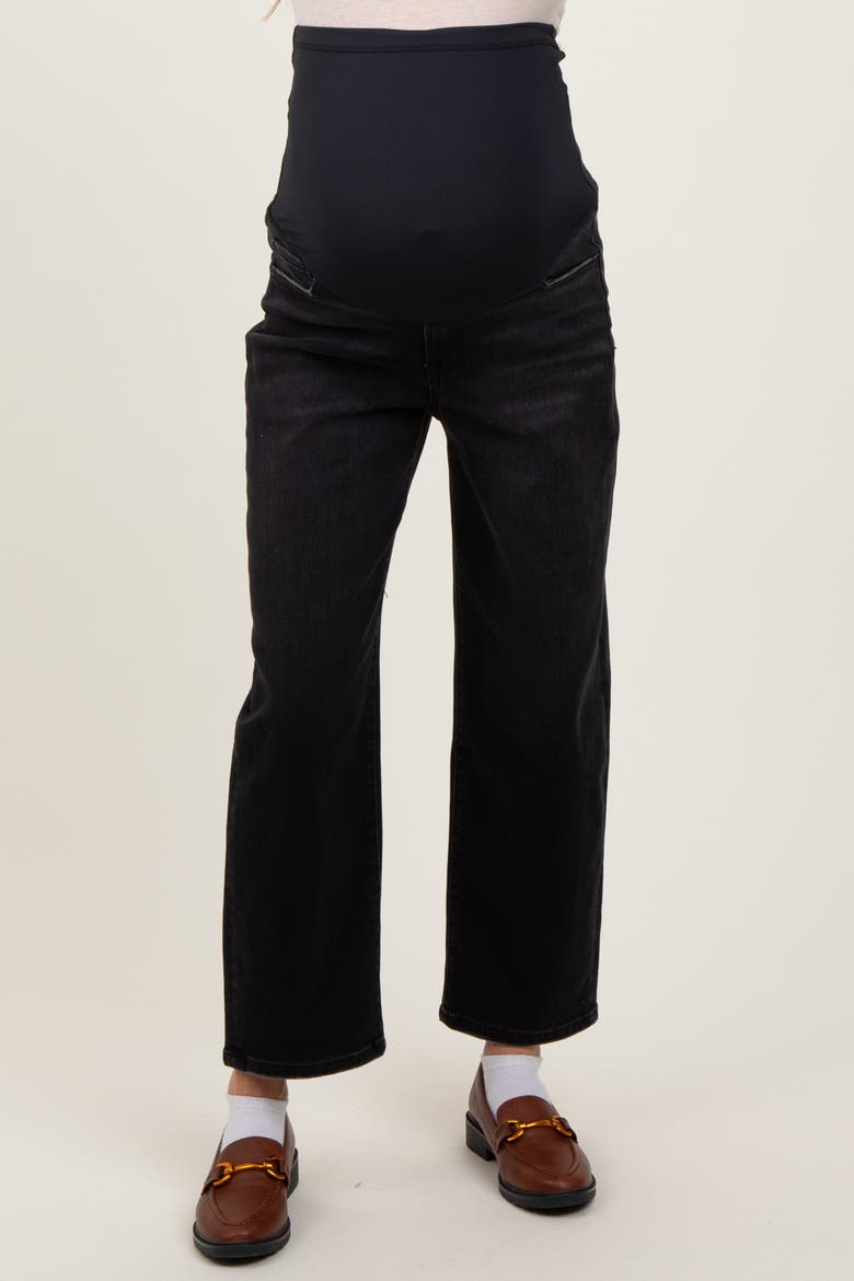 Cropped Wide Leg Maternity Jeans, Alternate, color, Black
