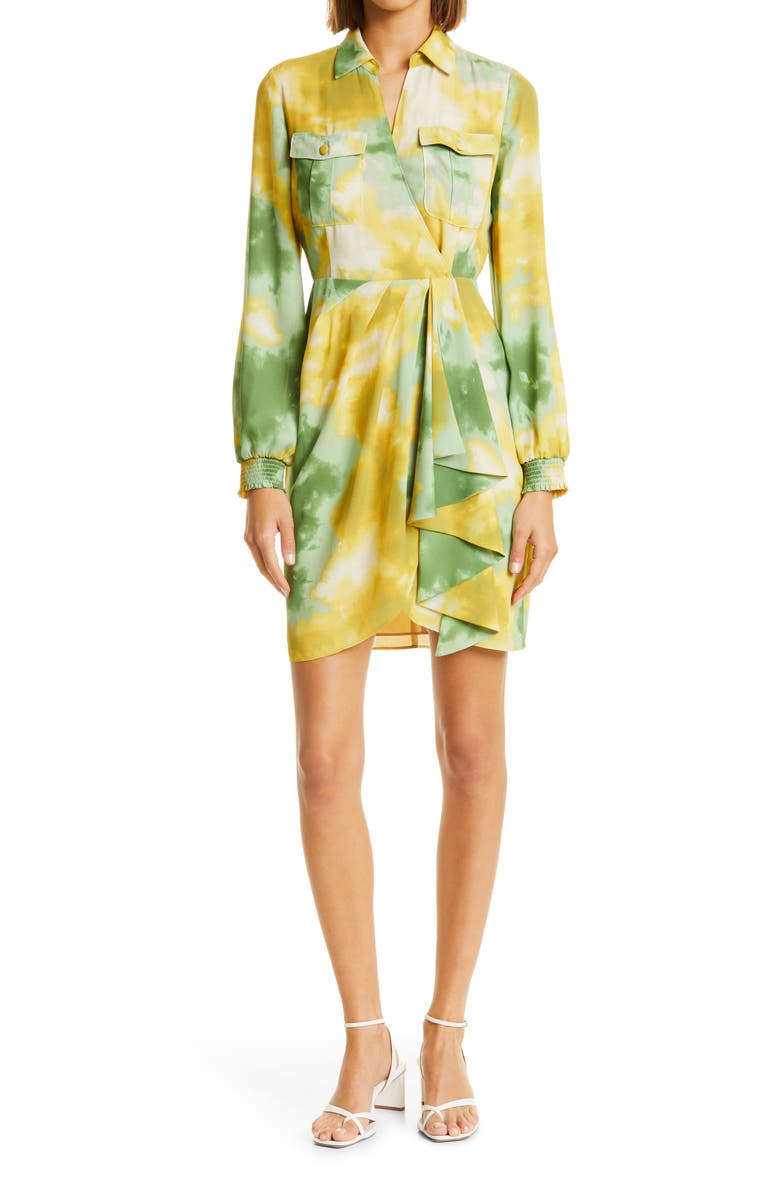 Toccin Tie Dye Wrap Front Long Sleeve Shirtdress, Main, color, Leaf Tie Dye