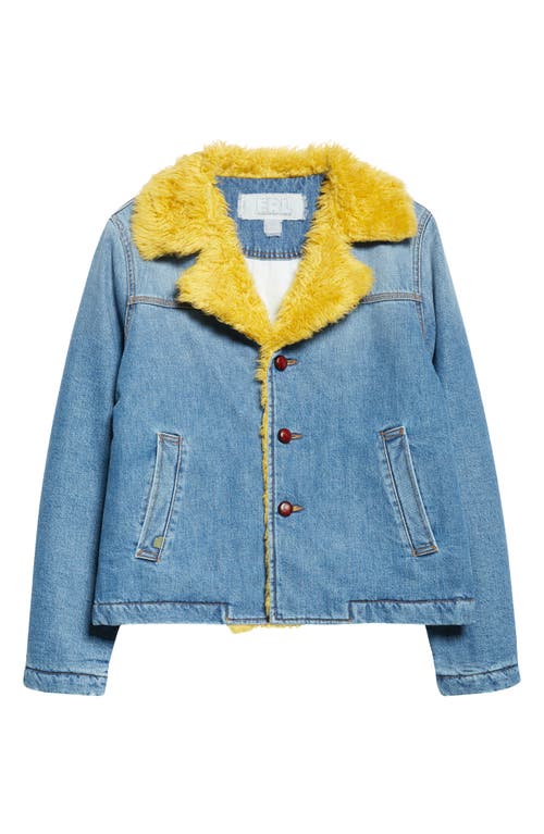 Erl Gender Inclusive Venice Genuine Shearling Trim Denim Jacket In Blue