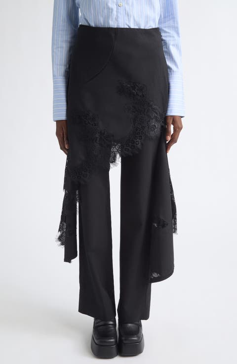 Lace Hem Deconstructed Tailored Pants