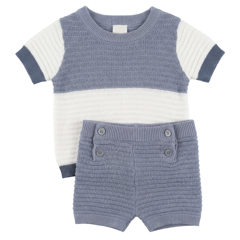 Mutli Textured Contrast Knit Shorts Set (Baby)