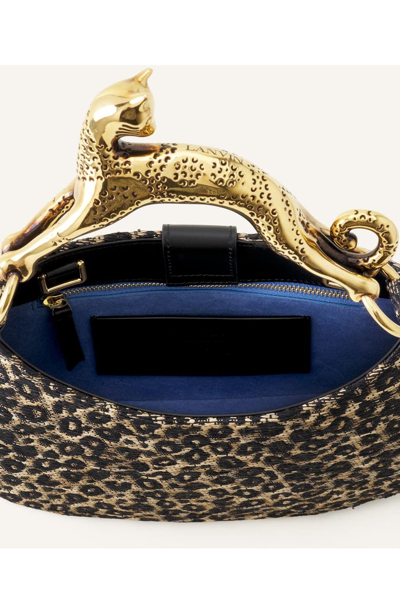 Lanvin Hobo Cat Small Raffia Bag With A Leopard Print And Cat Handle, Alternate, color, Beige/Black