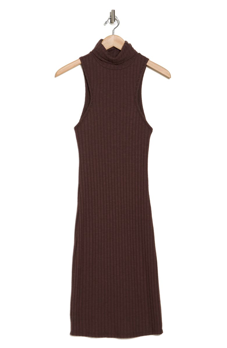 GO COUTURE Turtleneck Sleeveless Minidress, Alternate, color, Java Rib