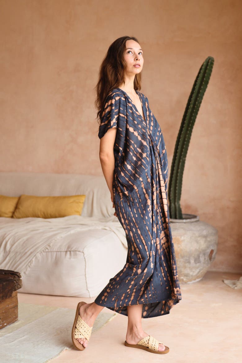 Madella Printed Kaftan Dress, Alternate, color, Deep Sea Blue