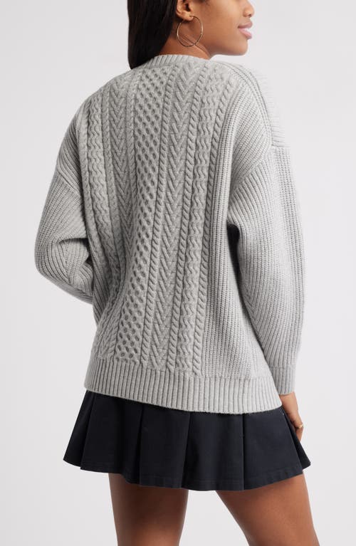 Bp. Oversize Cotton Blend Cable Sweater In Grey Heather