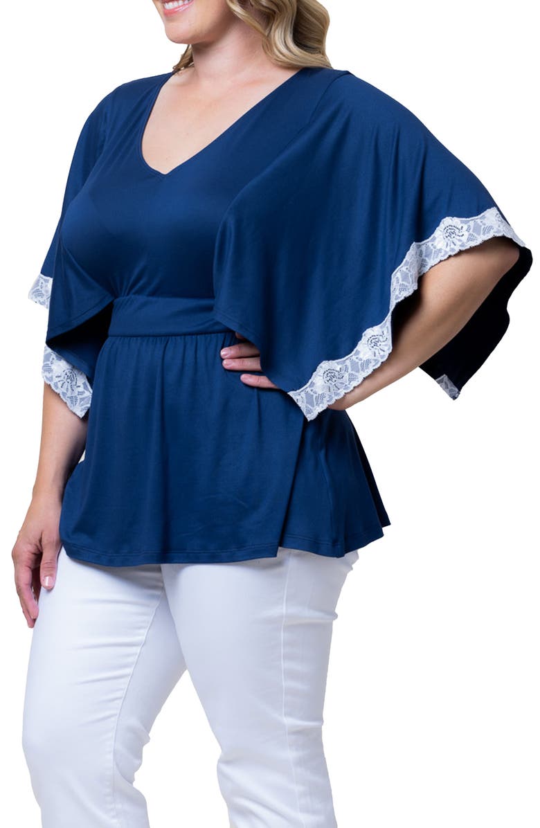 Kiyonna Sarah Lace Trim Top, Alternate, color, Marine Navy