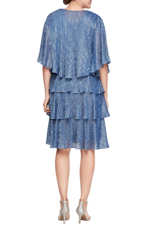 Sl Fashions Tiered Metallic Cocktail Dress With Jacket In Wedgewood