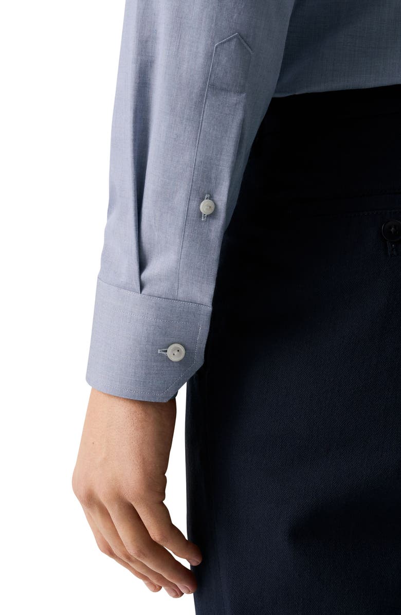 Eton Trim Fit Blue Mélange Cotton Dress Shirt, Alternate, color, Dark Blue