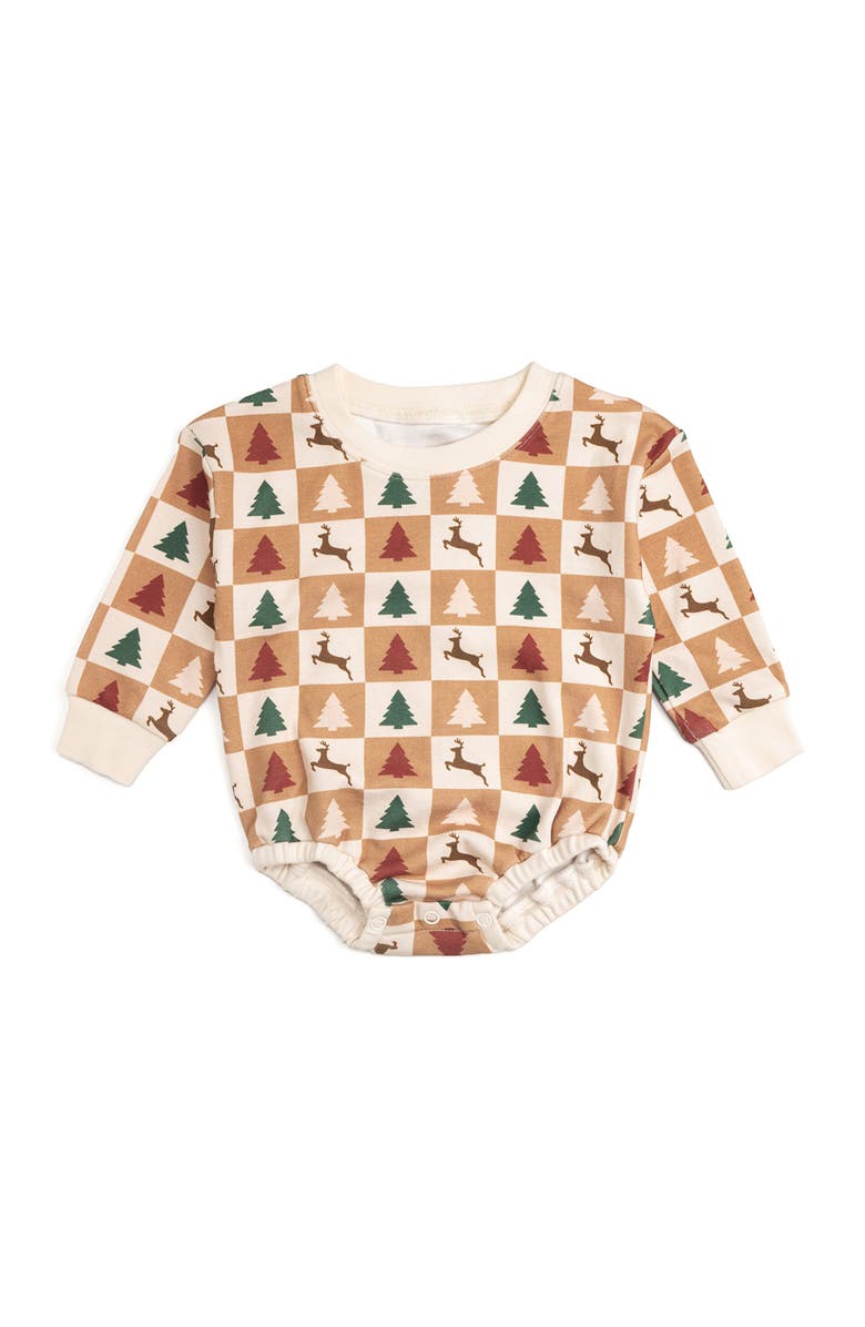 Sweet Wink Cabin Christmas Long Sleeve Romper, Main, color, Natural
