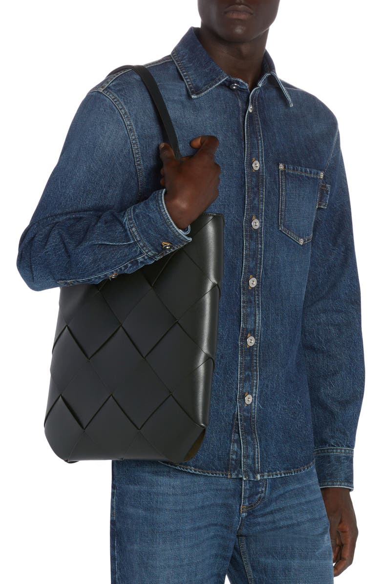 Bottega Veneta Small Cassette Intrecciato Leather North/South Tote, Alternate, color, Dark Green/ Silver