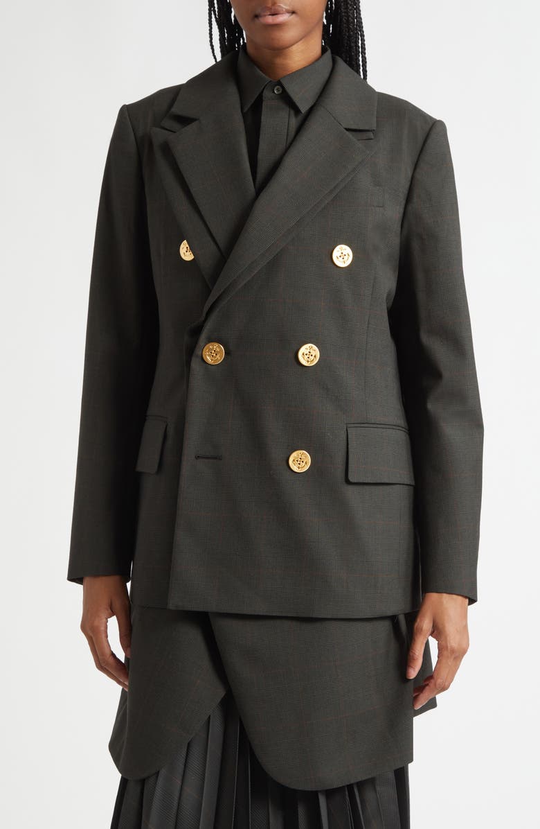 Sacai Glen Check Layered Effect Jacket, Alternate, color, Khaki