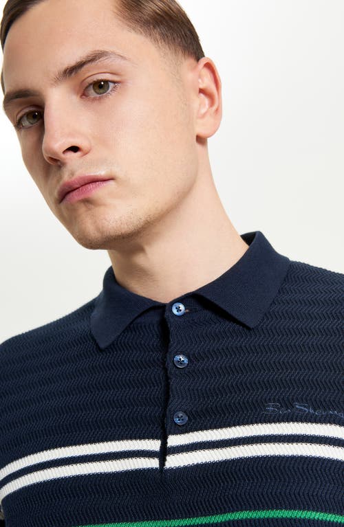 Ben Sherman Border Resort Knit Camp Shirt In Dark Navy