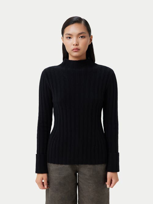Gobi Mongolian Cashmere Cashmere Turn-up Cuffs Sweater In Black