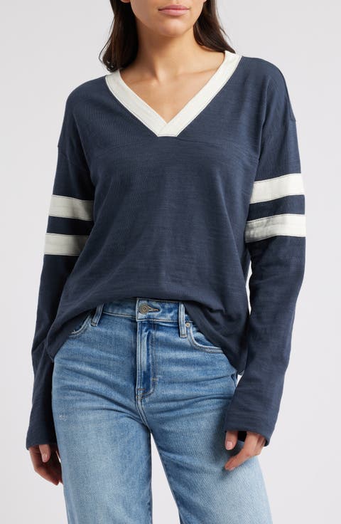 Sunwashed Slub V-Neck Long Sleeve Organic Cotton Top