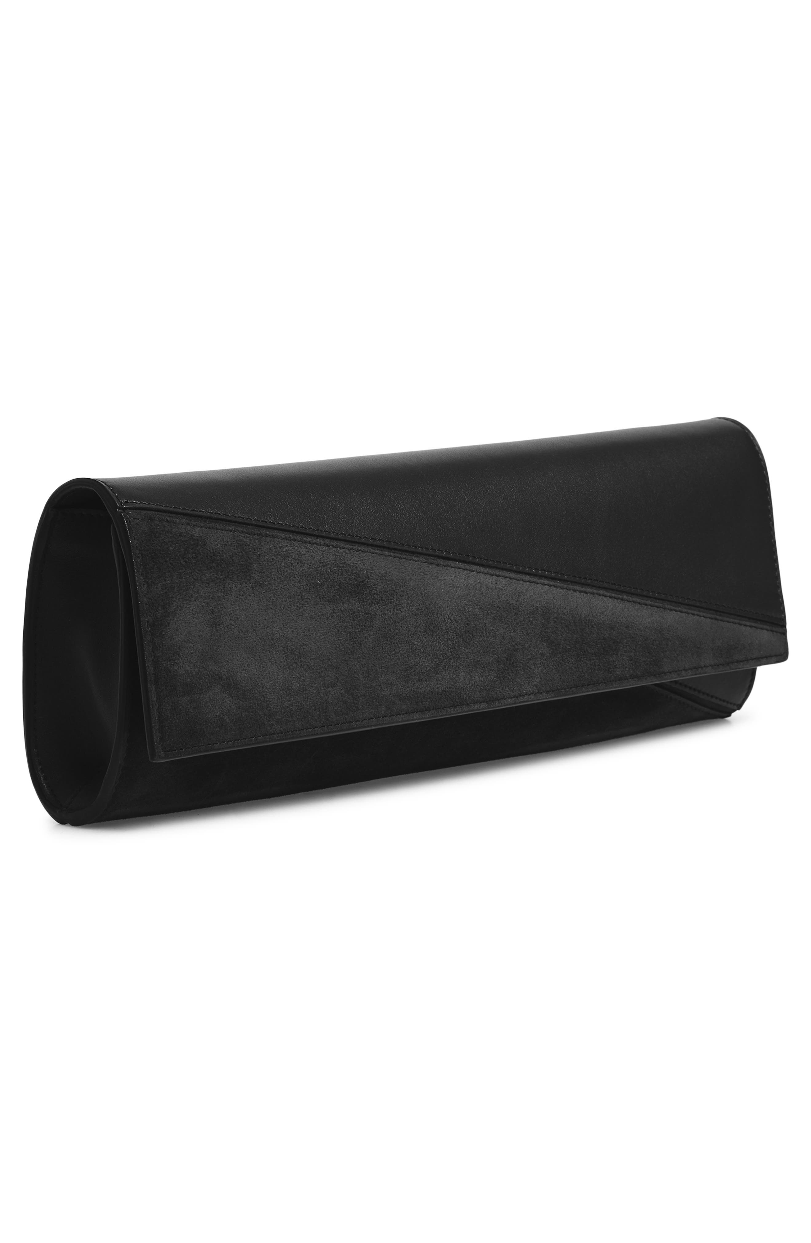 Hex Calfskin Clutch, Alternate, color, BLACK