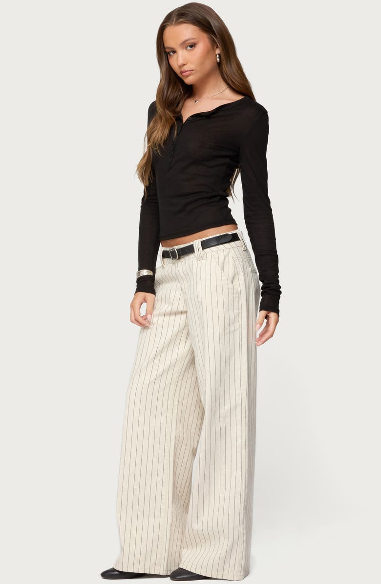 EDIKTED Cory Stripe Low Rise Wide Leg Jeans, Alternate, color, Cream