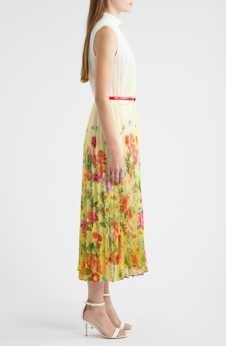 Elie Tahari The Reilley Belted Sunshine Floral Sleeveless Pleated Dress, Alternate, color,