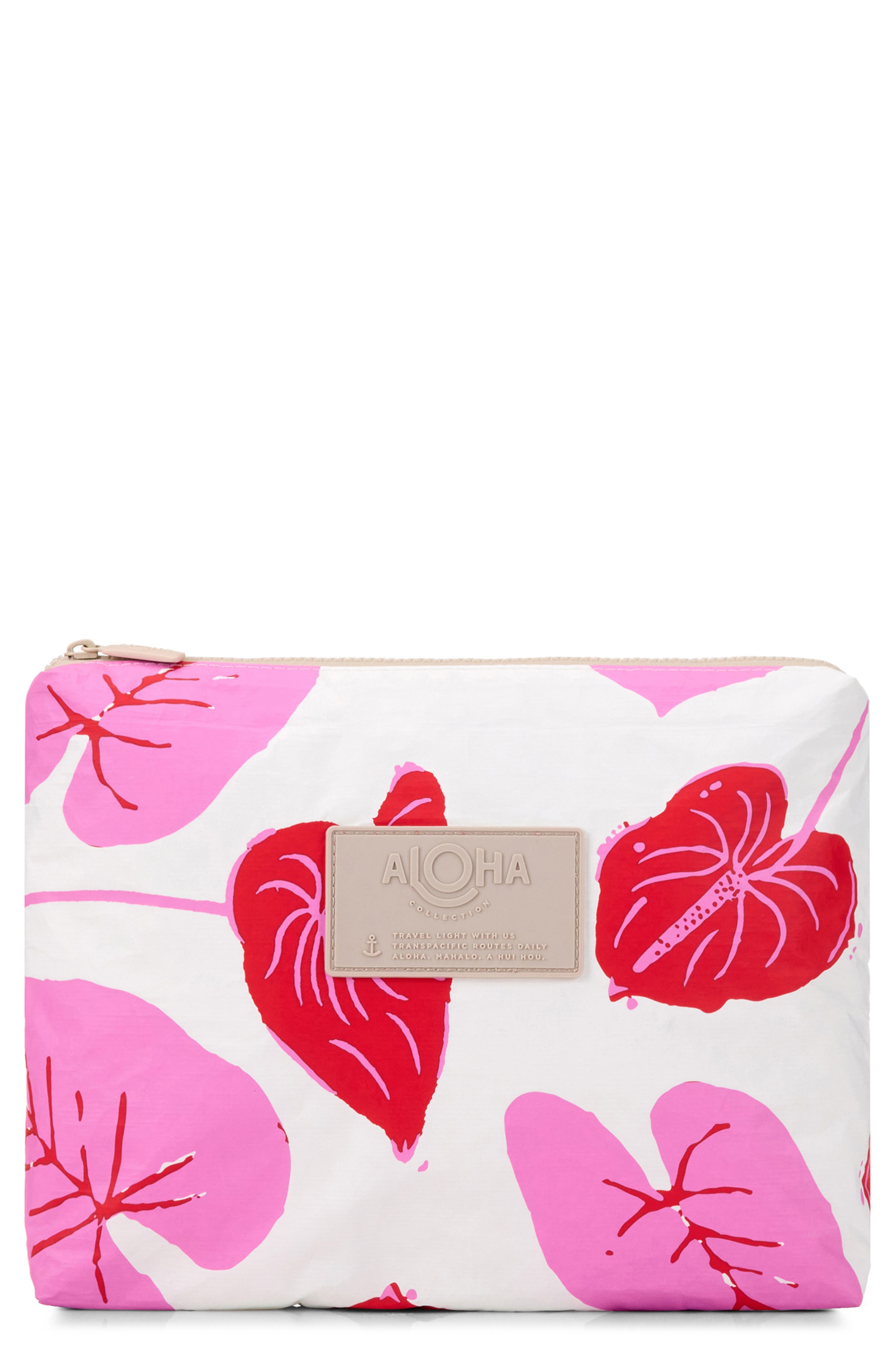 Aloha Collection Mid Anthurium Water Resistant Zip Pouch, Main, color, Sweetheart