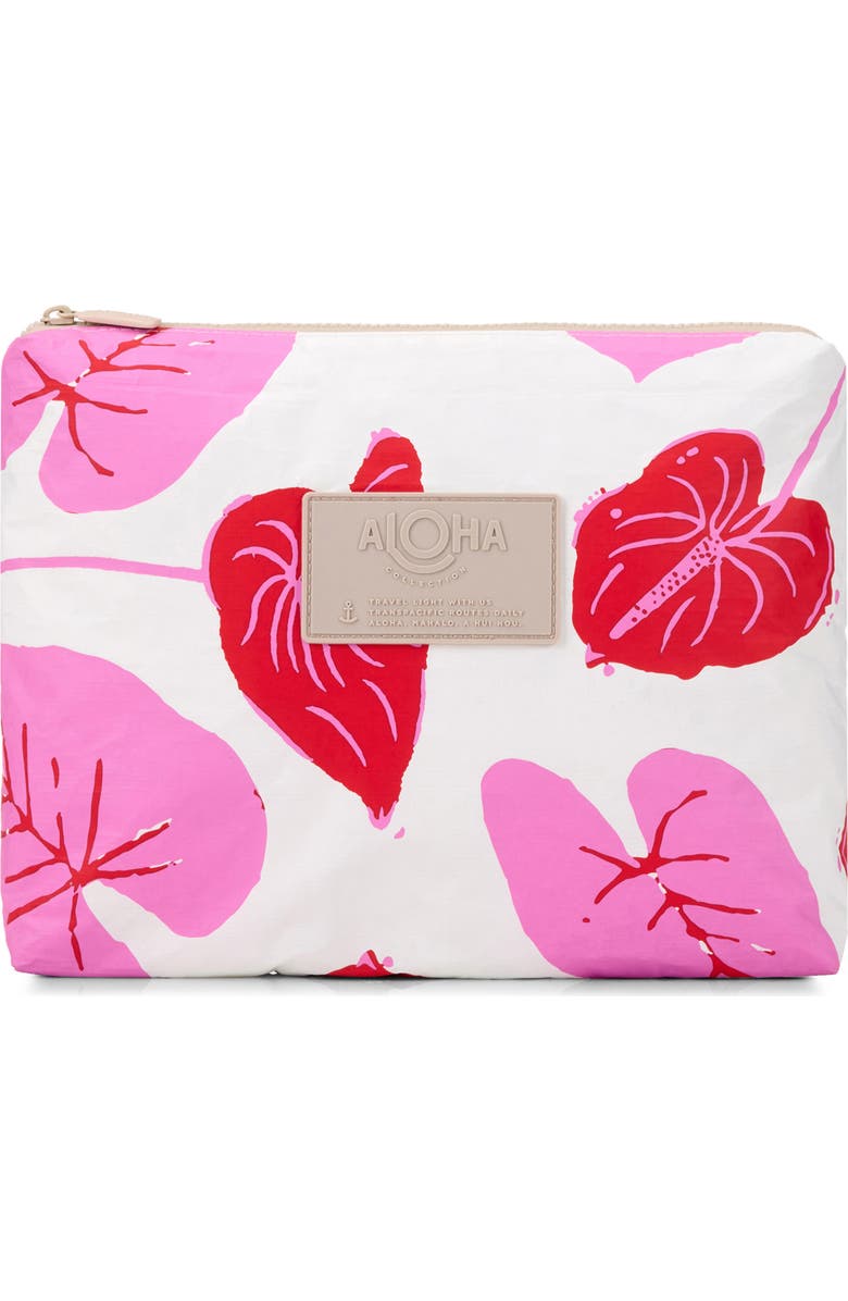 Aloha Collection Mid Anthurium Water Resistant Zip Pouch, Main, color, Sweetheart