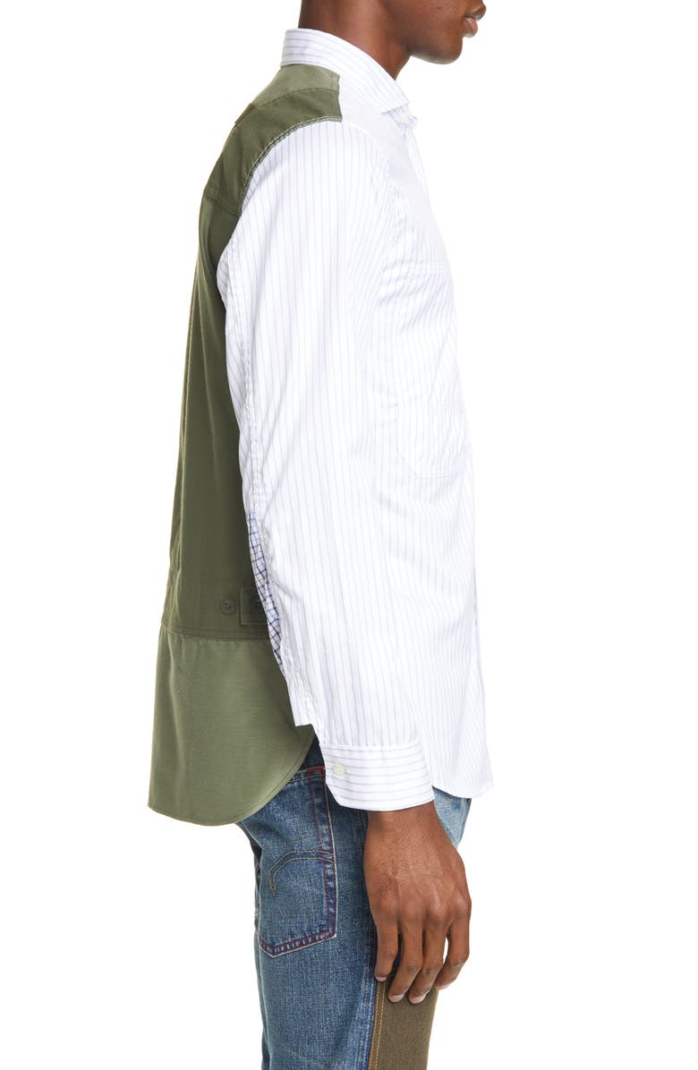Junya Watanabe Contrast Back Stripe Long Sleeve Button-Up Shirt, Alternate, color, 
