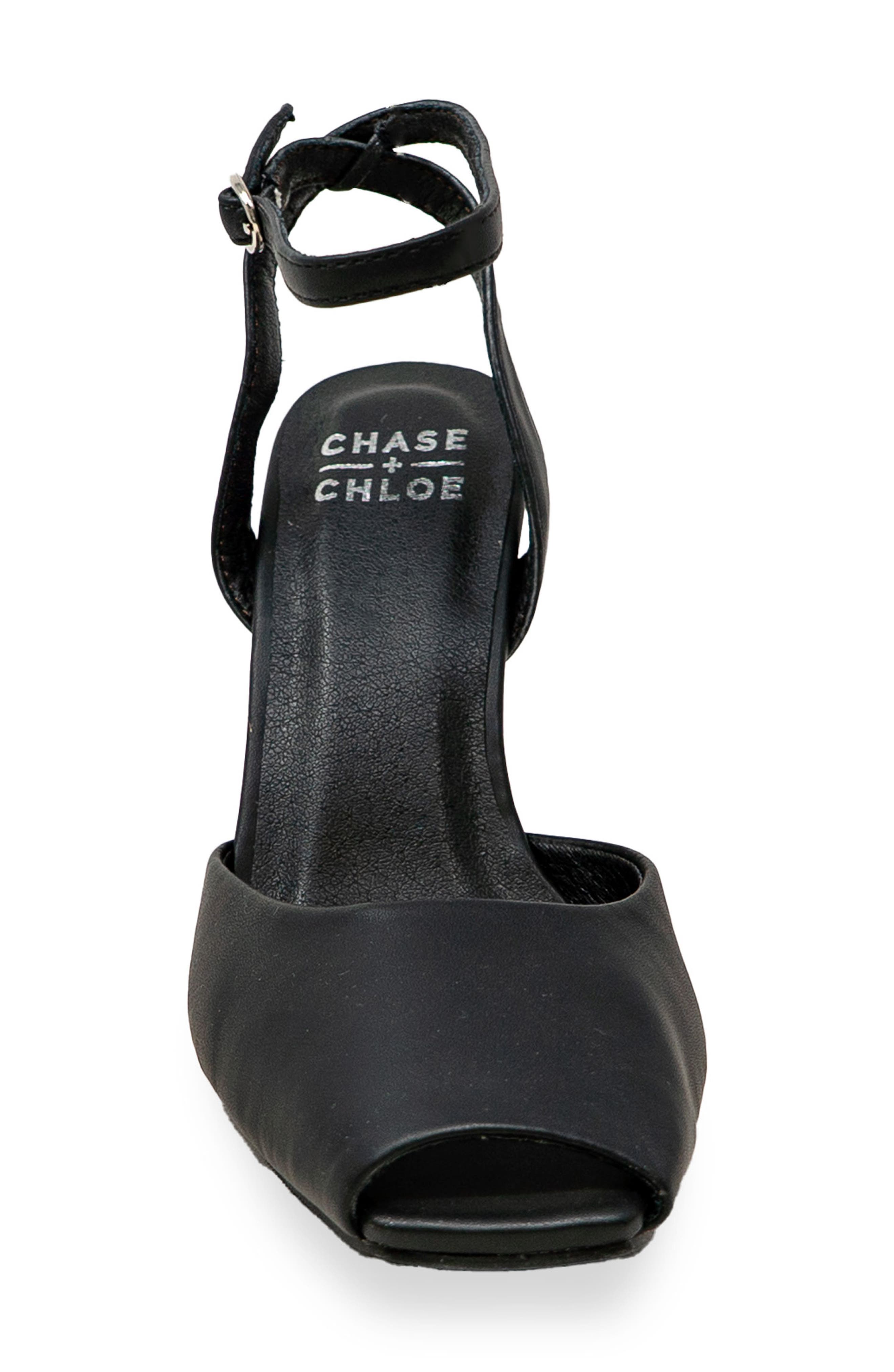 CHASE AND CHLOE Peep Toe Wedge Sandal, Alternate, color, Black Pu