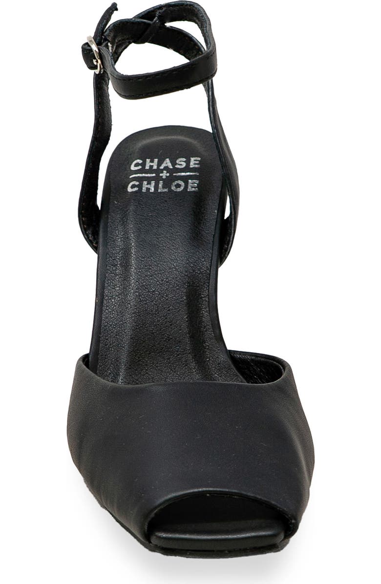 CHASE AND CHLOE Peep Toe Wedge Sandal, Alternate, color, Black Pu