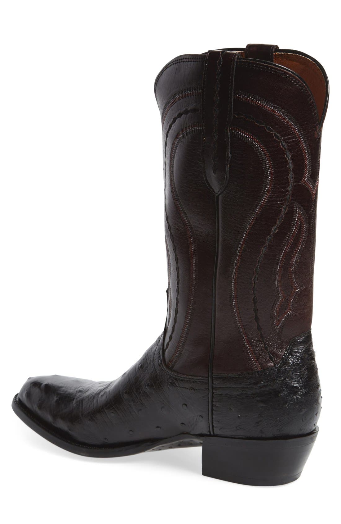 Lucchese 'Montana' Genuine Ostrich & Calfskin Western Boot, Alternate, color, 