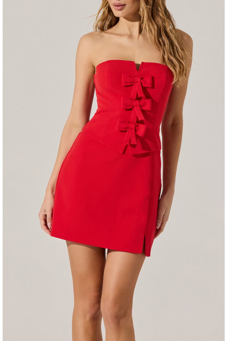Bow Detail Strapless Sheath Dress, Alternate, color, RED