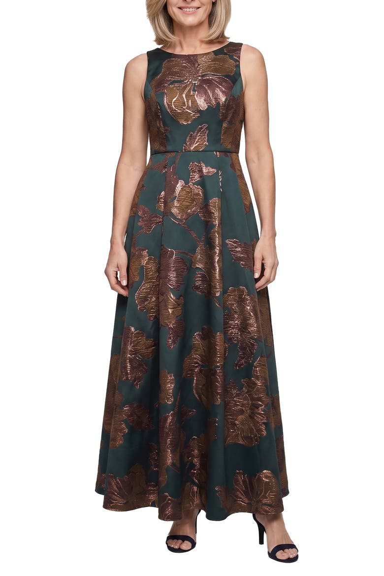 Sleeveless Jacquard Cocktail Dress, Main, color, PINE