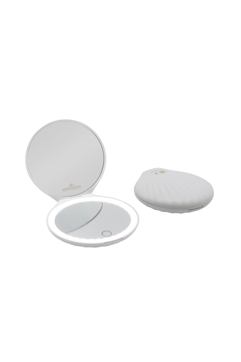 Ariel Seashell Compact Mirror - White, Alternate, color, White