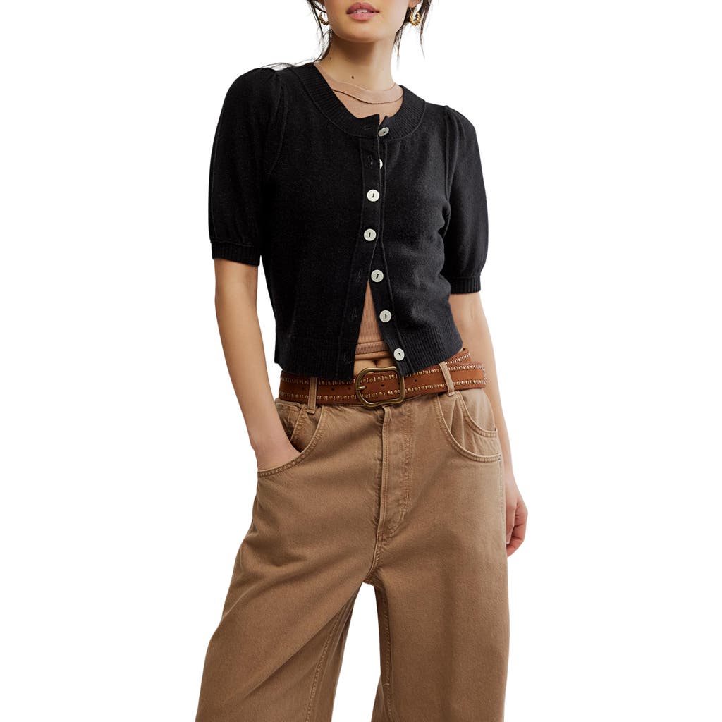 Free People Isla Elbow Sleeve Wool & Cashmere Blend Cardigan In Black