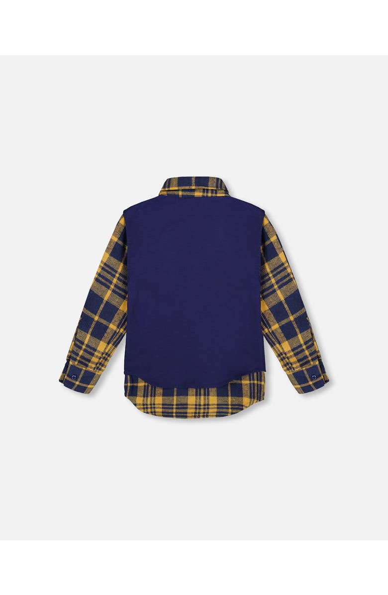 Deux par Deux Long Sleeve Plaid Flannel Shirt with Solid Vest, Alternate, color, Blue And Ochre