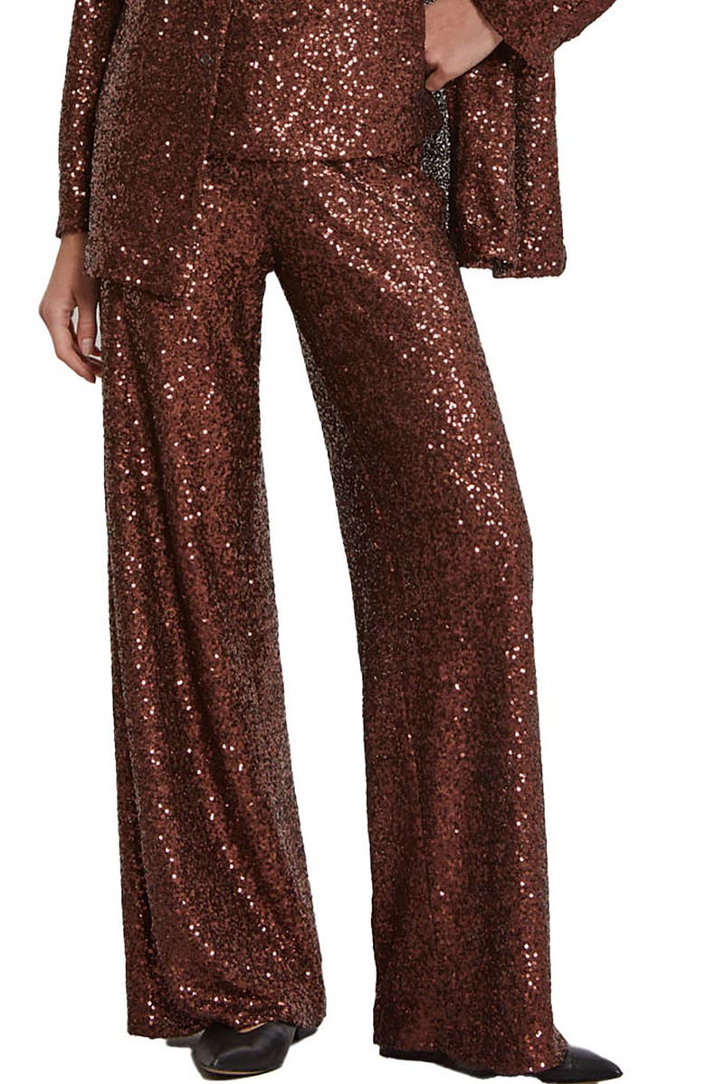 ottod'Ame Palazzo Trousers With Sequins, Main, color, Bronze