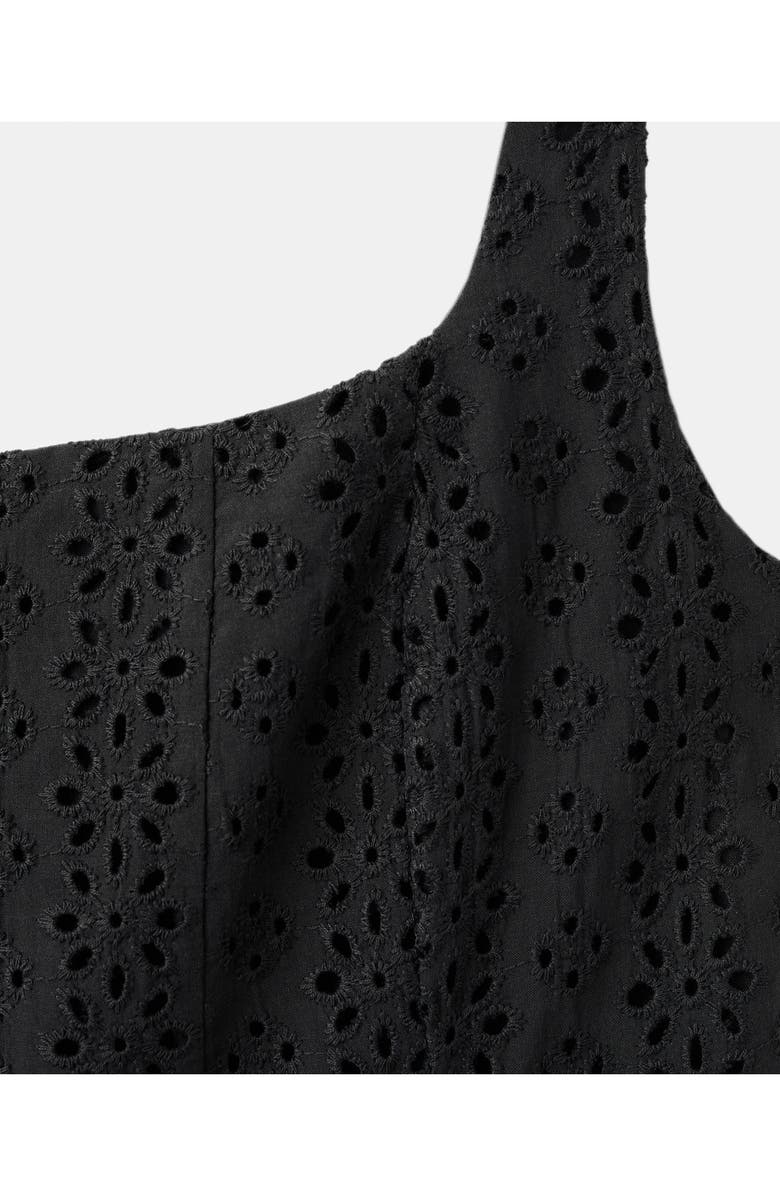 MANGO Square Neck Cotton Eyelet Dress, Alternate, color, Black