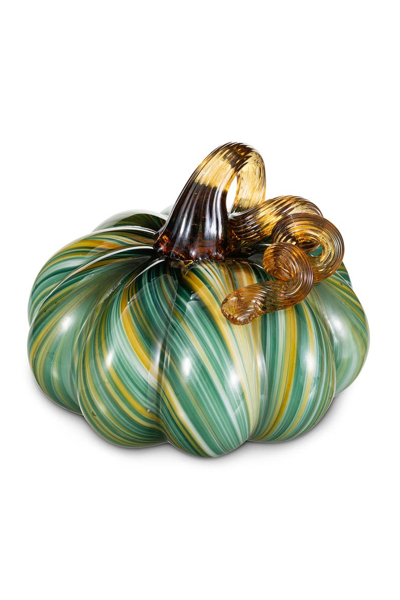 Fall Multi Striped Glass Short Pumpkins, Main, color, Green