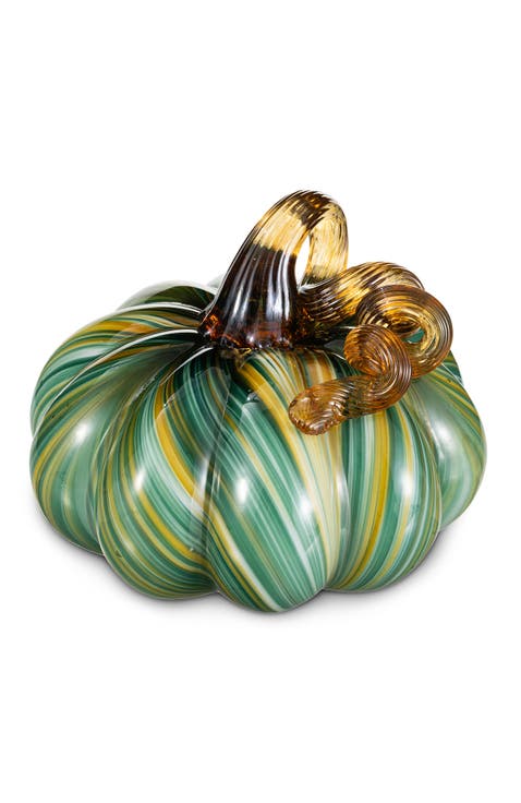 Fall Multi Striped Glass Short Pumpkins