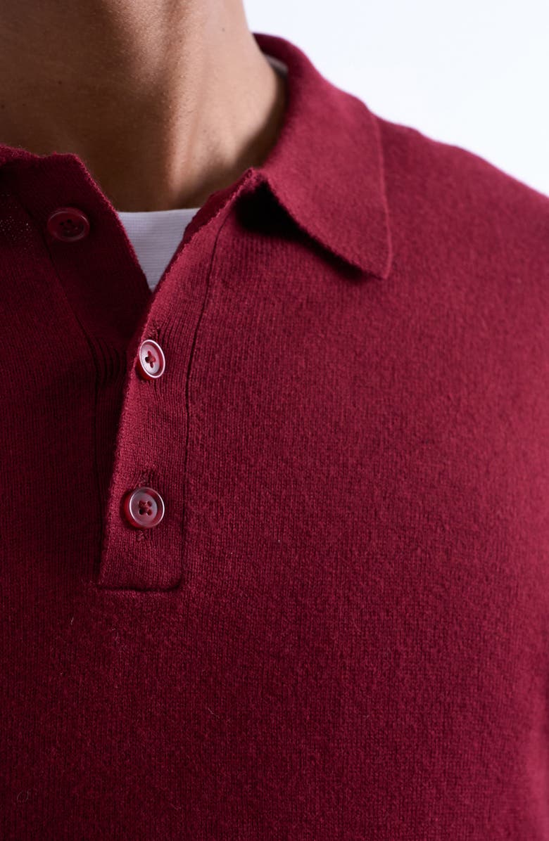 Topman Long Sleeve Cotton & Wool Polo Sweater, Alternate, color, Burgundy