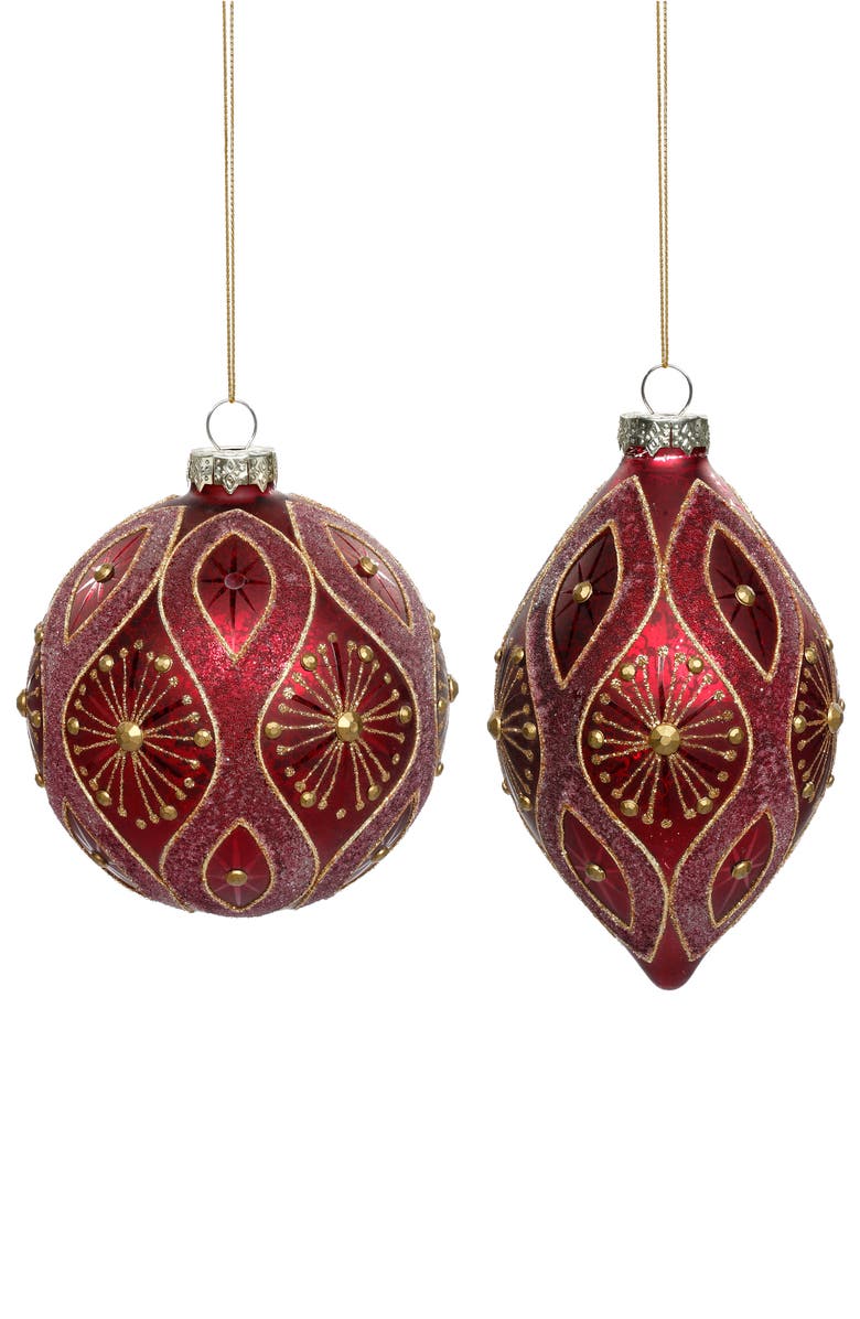 Mark Roberts Vintage Glitter Ornament, Set of  6, Main, color, Dark Red