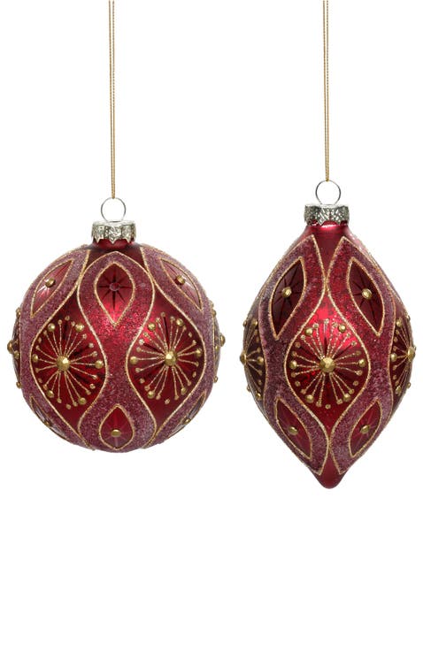 Vintage Glitter Ornament, Set of  6